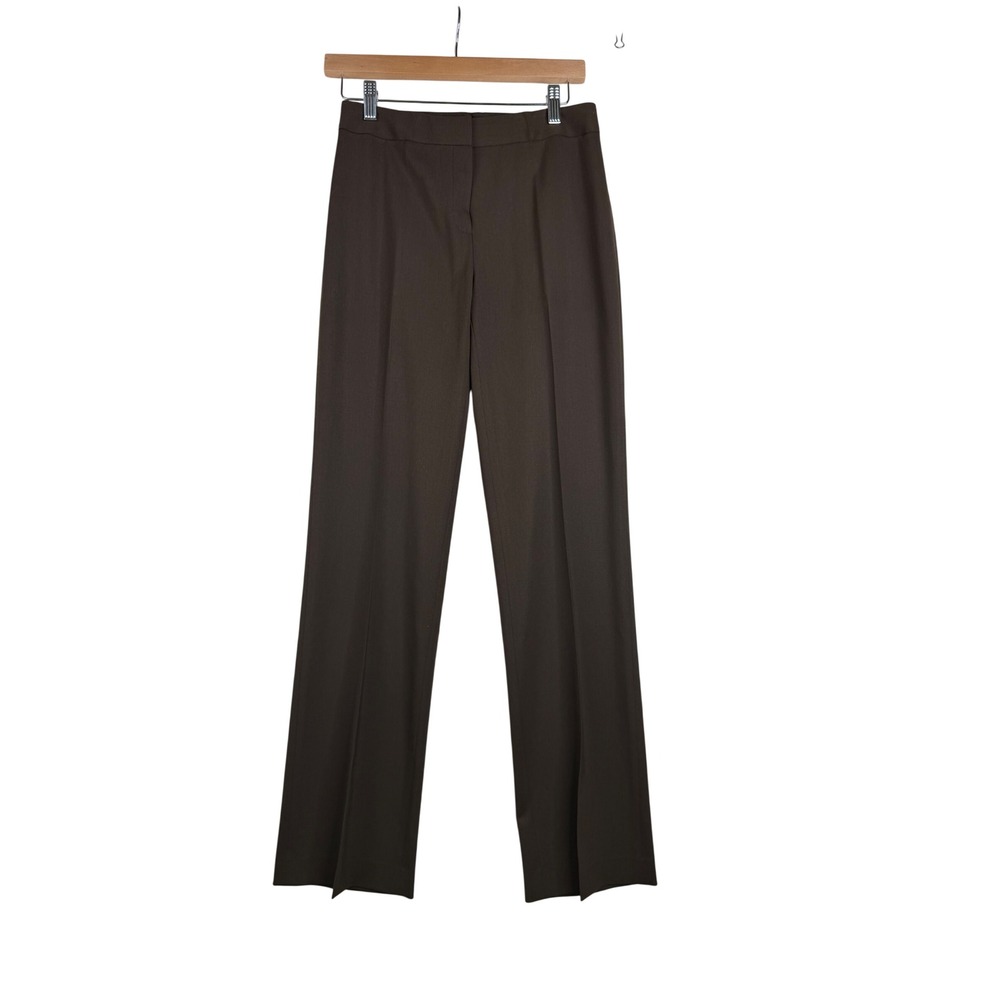 Lafayette 148 Virgin Wool High Waist Straight Leg Trousers size 0 Dark Brown